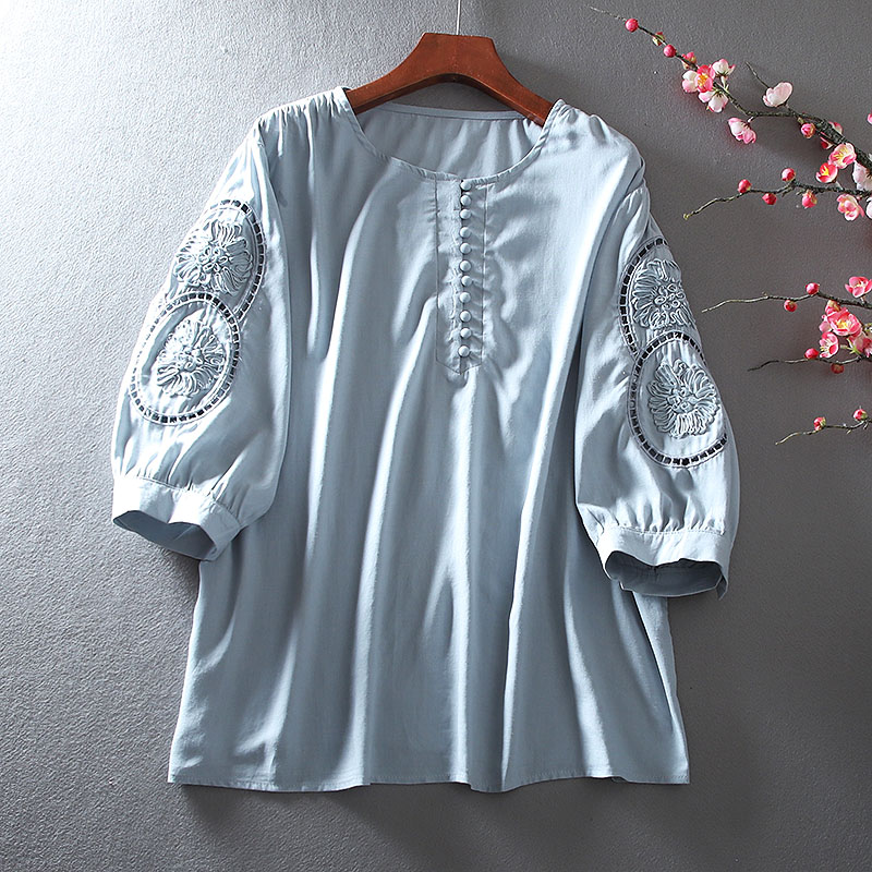 เสื้อลินิน เสื้อผ้าฝ้ายลินิน เสื้อเชิ้ตผ้าลินิน ปักลายสวยๆด้วยด้าย สไตล์VINTAGE BY Dreamroom