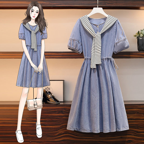 เดรสคนอ้วน เดรสสาวอวบ ชุดเดรสคนอ้วนวัยรุ่นแขนสั้น BY PLUS SIZE Girl