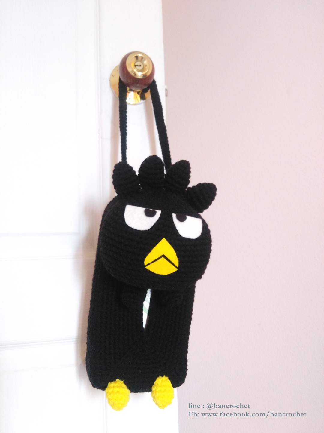 กล่องกระดาษทิชชูถักโครเชต์แบดแบดมารุ (bad badtz maru tissue box crochet cover)