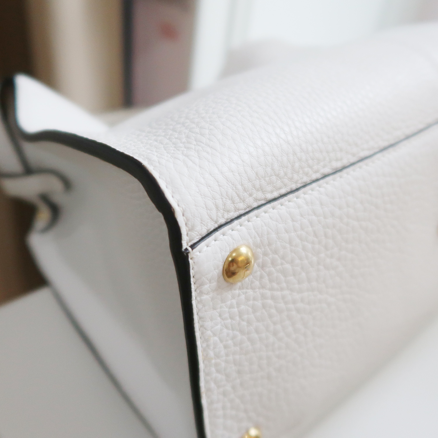 Fendi White Grained Calfskin X-Lite Peekaboo Medium GHW