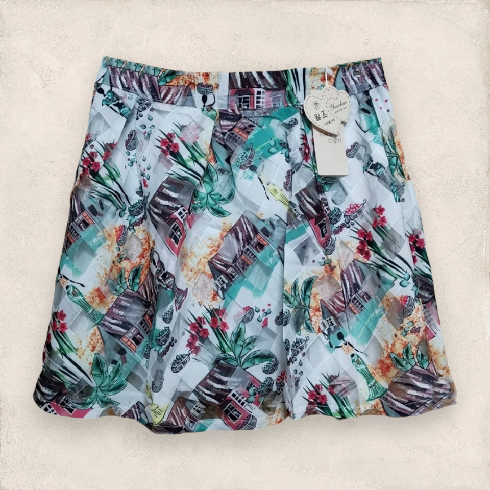 Skirt327 กระโปรงผ้าไหมแก้ว Organza ลายกราฟฟิค ซิปหลัง มีซับใน งานสวยน่ารัก แมทช์กับเสื้อได้หลายแบบ