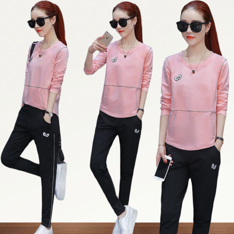 Set_bt1720 ชุดเซ็ทสปอร์ต 2 ชิ้น(เสื้อ+กางเกง) เสื้อแขนยาวแต่งกระดุมหลัง+กางเกงขายาวเอวยืด ผ้าคอตตอนกำมะหยี่เนื้อดี **พร้อมส่งสีชมพูสีเดียวค่ะ