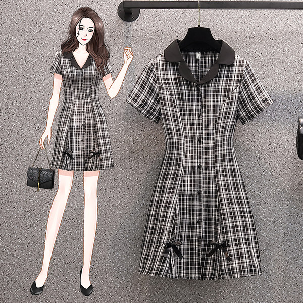 เดรสคนอ้วน เดรสสาวอวบ ชุดเดรสคนอ้วนวัยรุ่นแขนสั้น BY PLUS SIZE Girl
