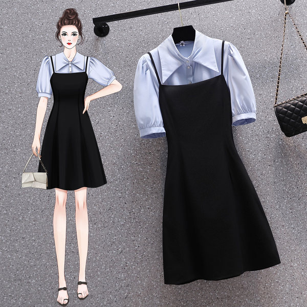 เดรสคนอ้วน เดรสสาวอวบ ชุดเดรสคนอ้วนวัยรุ่นแขนสั้น BY PLUS SIZE Girl