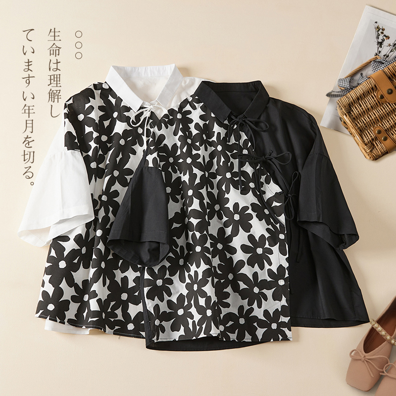 เสื้อทีเชิ้ตคนอ้วนผู้หญิงสไตล์คอตตอนลินินมีไซต์อก 47-48 นิ้ว