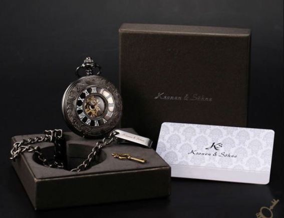 นาฬิกาล็อคเก็ต แบบ Mechanical watch โชว์กลไก นาฬิกา Kronen & Söhne สัญชาติ เยอรมัน แกะลาย ของขวัญแทนใจ สุดหรู 404966