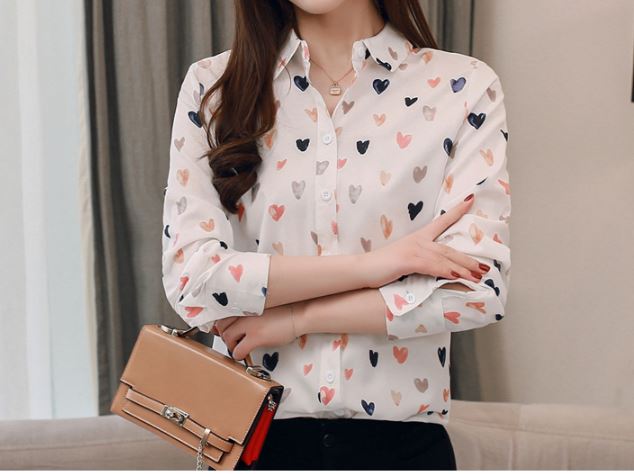 เสื้อผู้หญิง เสื้อแขนยาว เสื้อแฟชั่น ใส่ทำงาน เสื้อคอปก แขนยาว ลายหัวใจ หวาน ๆ ใส่ทำงาน ออฟฟิต เก๋ ๆ 248113