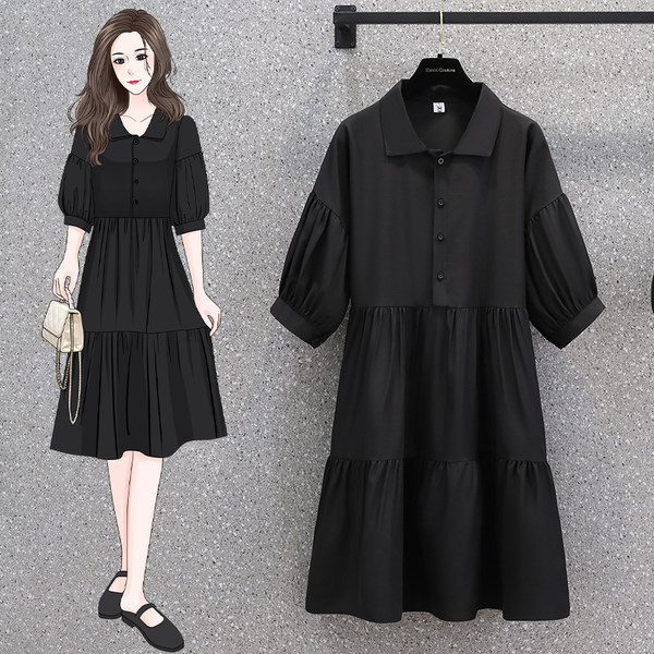 เดรสคนอ้วน เดรสสาวอวบ ชุดเดรสคนอ้วนวัยรุ่นแขนสั้น BY PLUS SIZE Girl