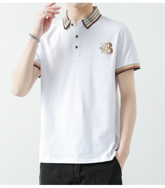 เสื้อ polo ผู้ชาย แบบสวย งานแฟชั่น ดีไซน์ เสื้อ โปโล คอปก ลายสก๊อต ปัก ตัวอักษร B แบบเก๋ ๆ 364860