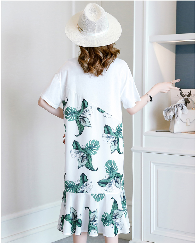 Dress4547 เดรสยาวสีขาวลายดอกไม้สีเขียว ชายระบาย งานตัดเย็บอย่างดีมีซับในทั้งชุด ผ้าชีฟองเกรดพรีเมียมเนื้อดี