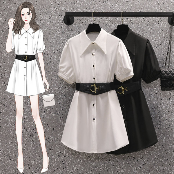 เดรสคนอ้วน เดรสสาวอวบ ชุดเดรสคนอ้วนวัยรุ่น คอปกแต่งเข็มขัด BY PLUS SIZE Girl
