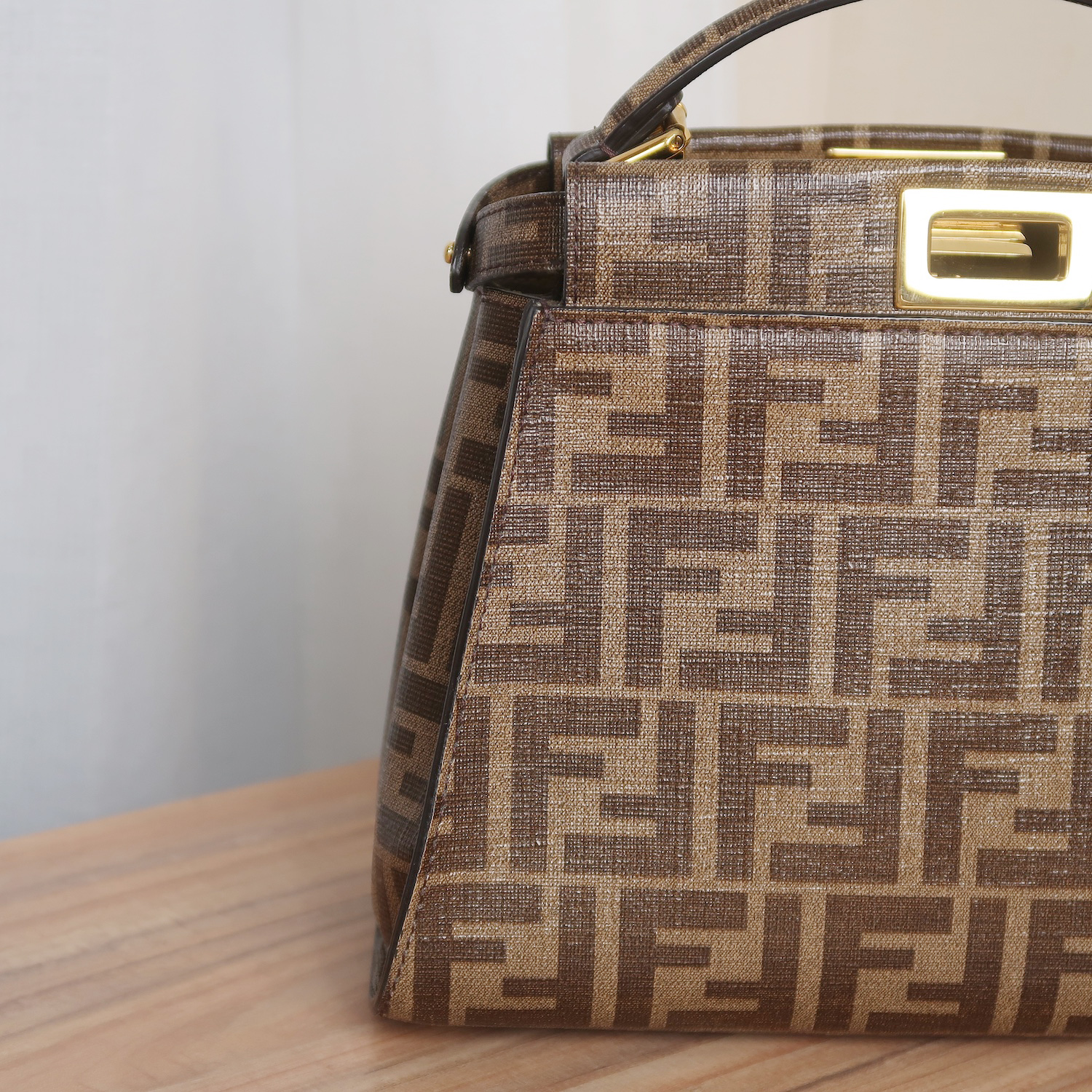 Fendi Glazed Fabric Vitello FF 1974 Hairo Girls Inlay Mini Peekaboo Satchel GHW