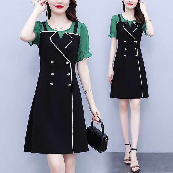เดรสคนอ้วน เดรสสาวอวบ ชุดเดรสคนอ้วนวัยรุ่นแขนสั้น BY PLUS SIZE Girl