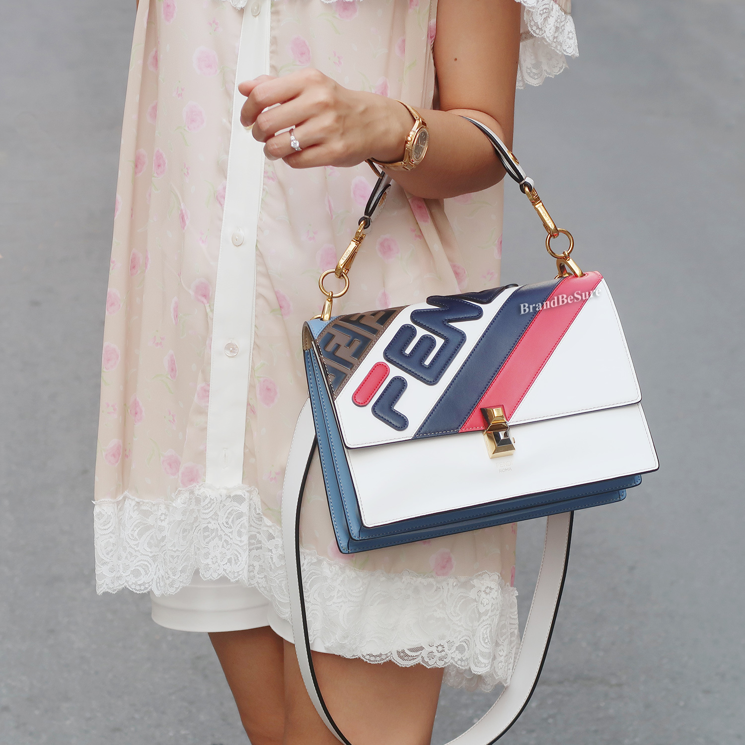 Fendi White Multicolor Calfskin Logo Mania Kan I Shoulder Bag