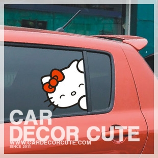 ( ลด 10 % ) HELLO KITTY - สติ๊กเกอร์ตกแต่งรถยนต์ คิตตี้แอบติดหน้าต่างรถยนต์