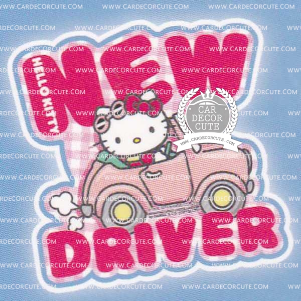 HELLO KITTY - สติกเกอร์ป้ายเตือนในรถสุญญากาศ NEW DRIVER