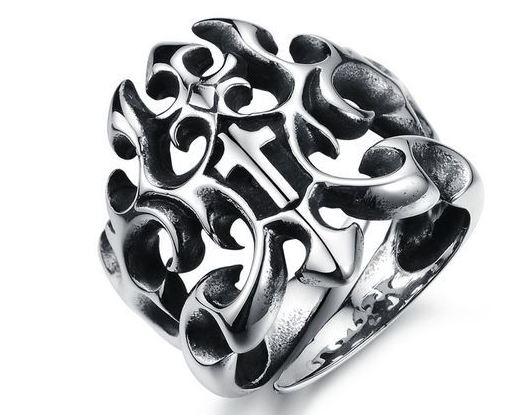 แหวนผู้ชาย แกะลาย ไม้กางแขน แหวน Stainless steel สีเงิน สวยหรู มีระดับ ดีไซน์ คล้าย กงเล็บ ของขวัญให้แฟน สุดหรู 827976