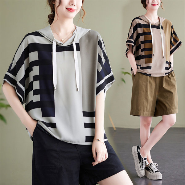 เสื้อทีเชิ้ตคนอ้วนผู้หญิงสไตล์คอตตอนลินินมีไซต์อก 47-48 นิ้ว