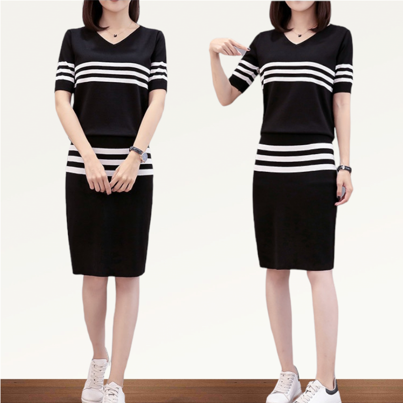 Set_bs1731 ชุดเซ็ทไหมพรม 2 ชิ้น(เสื้อ+กระโปรง) เสื้อคอวี+กระโปรงทรงเข้ารูป งานไหมพรมเนื้อนุ่มเนียนมีน้ำหนักยืดหยุ่นสูง