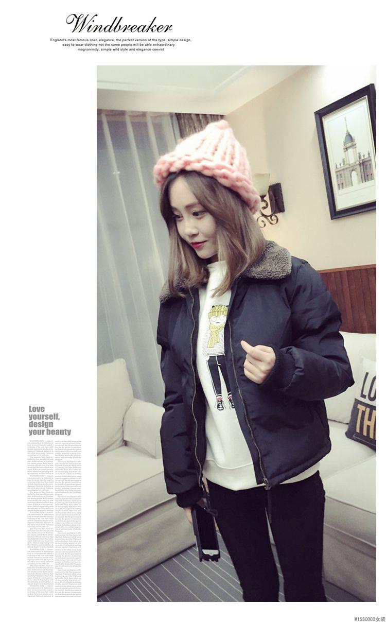 เสื้อกันหนาว บุนวมฟูๆ แต่งขนแกะที่คอปกเสื้อ ตัวสั้นน่ารัก ผ้าร่มเนื้อดีกันลม เกาหลีมากๆ พร้อมส่ง