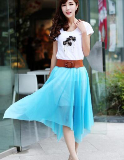 กระโปรงยาว ผ้าชีฟอง ผ้าพริ้ว มีซับใน กระโปรงใส่กับ รองเท้าบูท แบบสวย มีสไตล์ สีฟ้า สาวหวาน ใส ๆ ใส่เที่ยว ใส่ทำงาน ราคาถูก 6033421_2