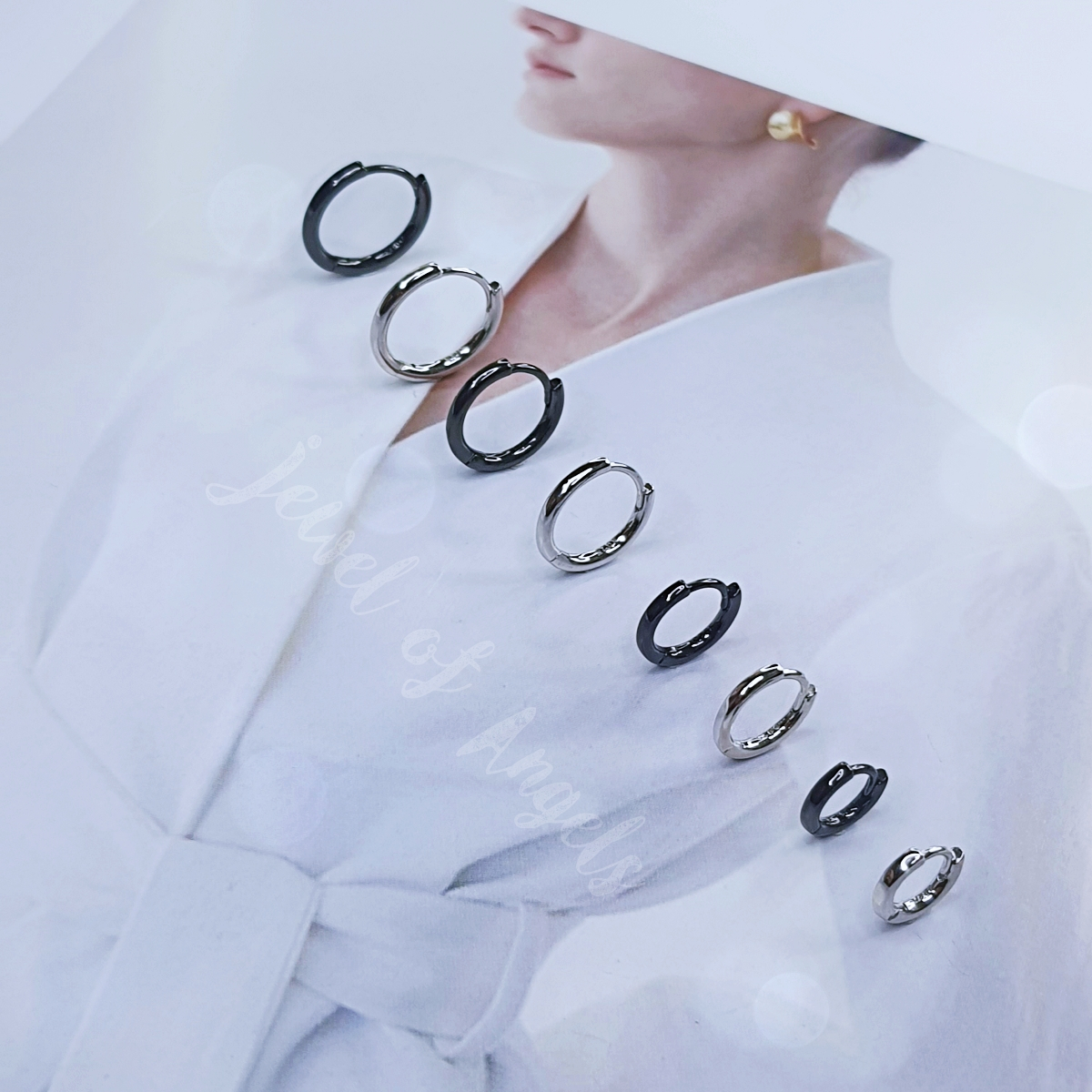 ต่างหูเงินแท้S925 รุ่น Basic Round ต่างหูห่วงหนา ล็อคปลาย เบสิคมินิมอล เงินแท้ทั้งชิ้น สีเงิน สีดำ Silver925