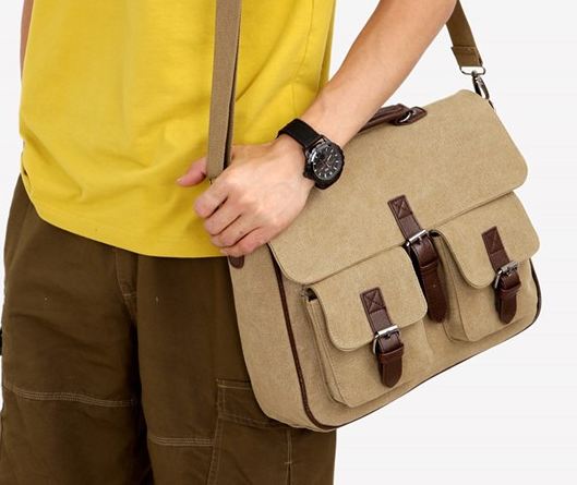 กระเป๋าสะพายข้าง ใส่ Notebook ใส่เอกสาร สไตล์ วัยรุ่น อเมริกัน เท่ ๆ ผ้าแคนวาส กันน้ำได้ ปรับสายสะพายได้ 2 แบบ สะพายหลังได้ 38102