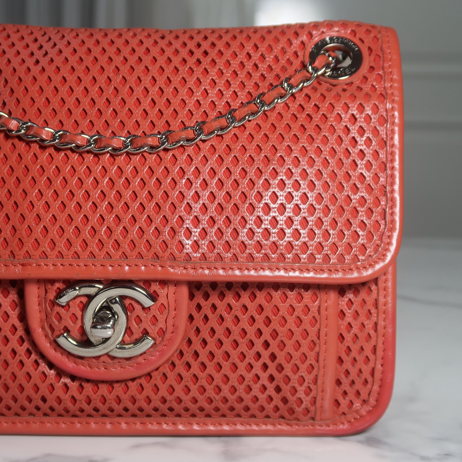 Chanel Red Perforated Calfskin Small Up In The Air Flap