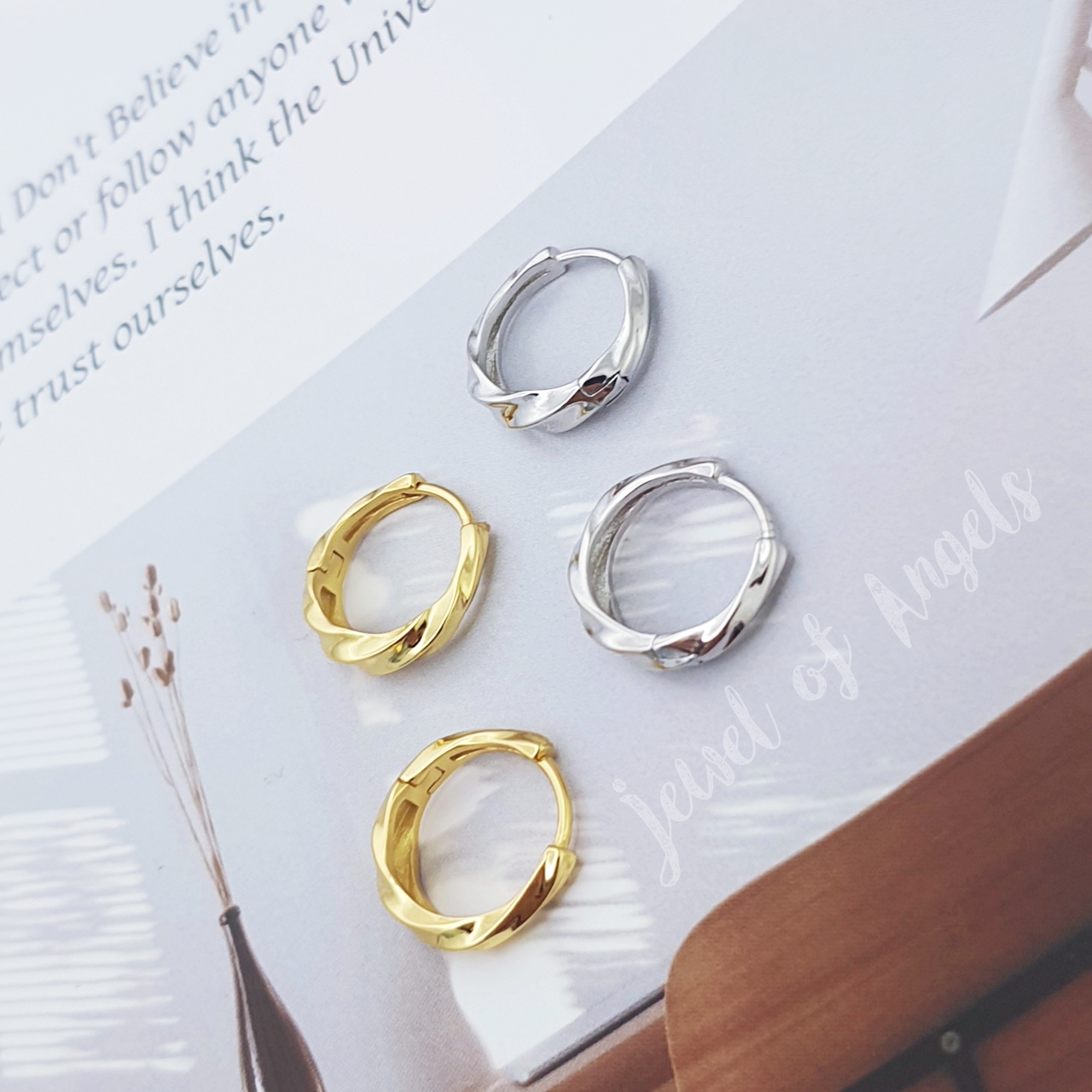 ต่างหูห่วงเงินแท้ S925 รุ่น Speedy ห่วงเกลียวหนา สีเงิน สีทอง ตุ้มหูห่วงเงินแท้ทั้งชิ้น Silver925