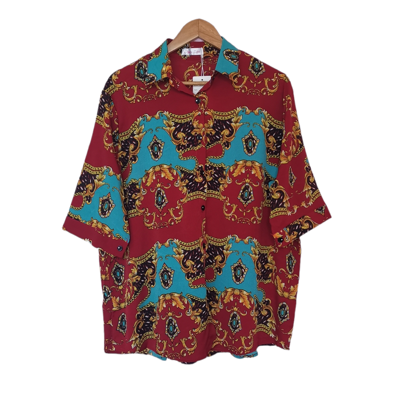 Blouse3735 เสื้อเชิ้ตไซส์ใหญ่ลายวินเทจ กระดุมหน้า แขนยาวสามส่วน ผ้าชีฟองเนื้อหนาทิ้งตัวใส่สบายสุด