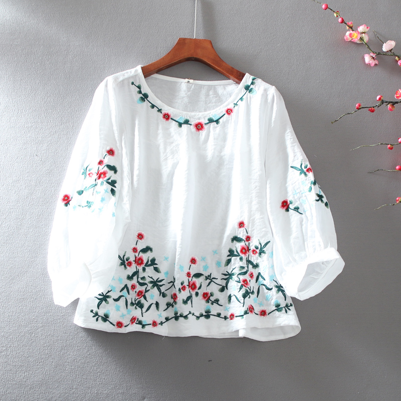 เสื้อลินิน เสื้อผ้าฝ้ายลินิน เสื้อเชิ้ตผ้าลินิน ปักลายสวยๆด้วยด้าย สไตล์VINTAGE BY Dreamroom