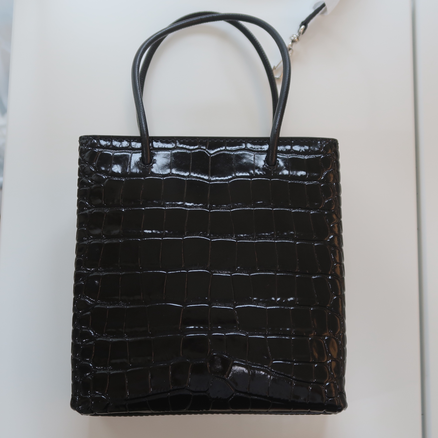 Balenciaga Black Croc Calfskin Shopping Tote XXS