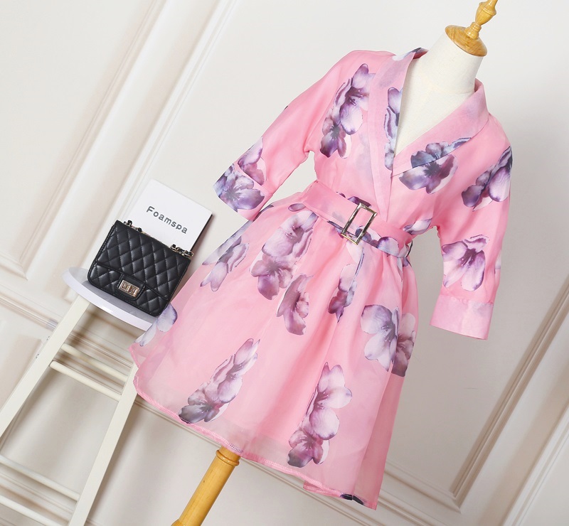 Dress4581 เดรสลายดอกไม้โทนสีชมพู มีเข็มขัดผ้าเข้าชุด ผ้าไหมแก้วเนื้อดี งานดีทรงสวยเกรดพรีเมียม ใส่เที่ยว/ใส่ออกงานได้