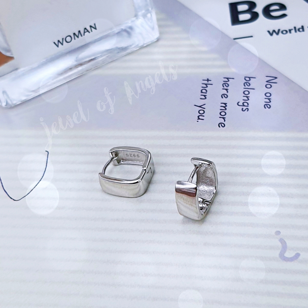 ต่างหูเงินแท้ S925 รุ่น Smooth ต่างหูห่วง4เหลี่ยมหนา สูง10.8mm เงินแท้ทั้งชิ้น Silver925 ต่างหูผู้ชาย