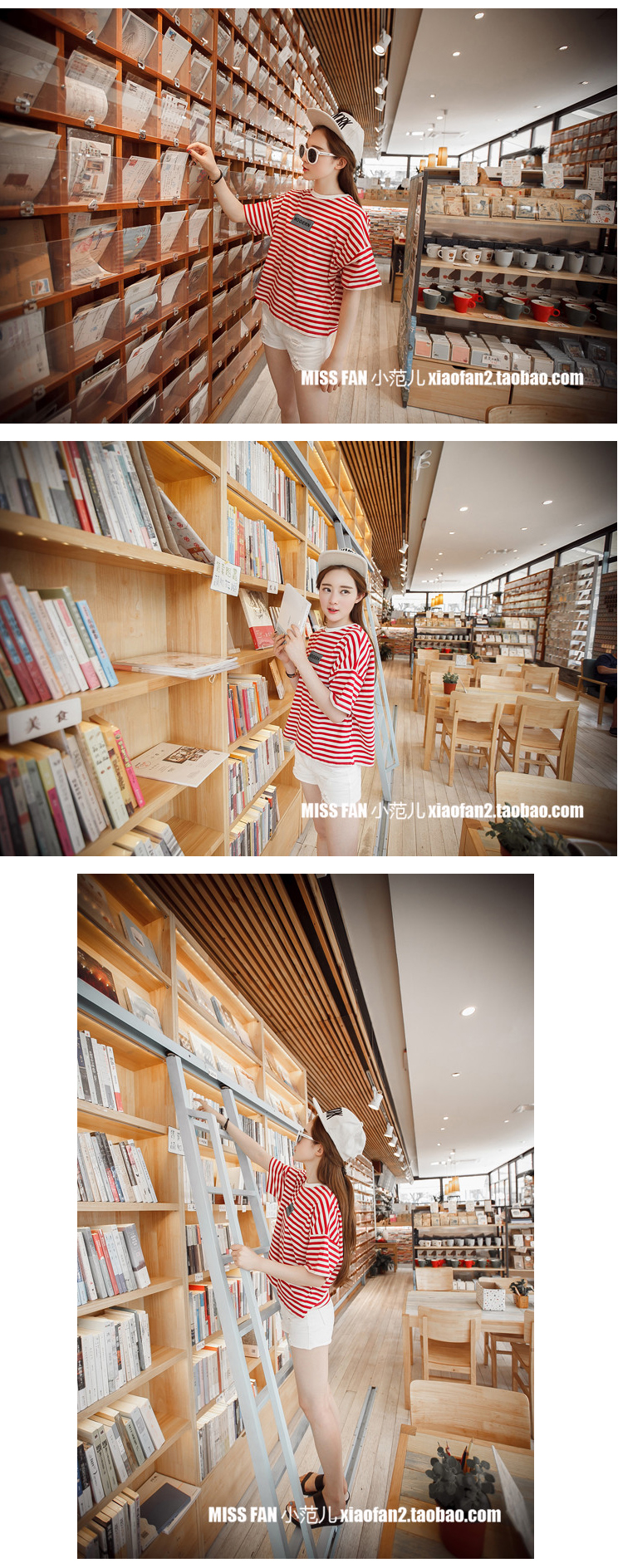 เสื้อแฟชั่นลายขวาง สีแดงขาว (สกรีนสีเขียว) สีแดงขาว (สกรีนสีเขียว)