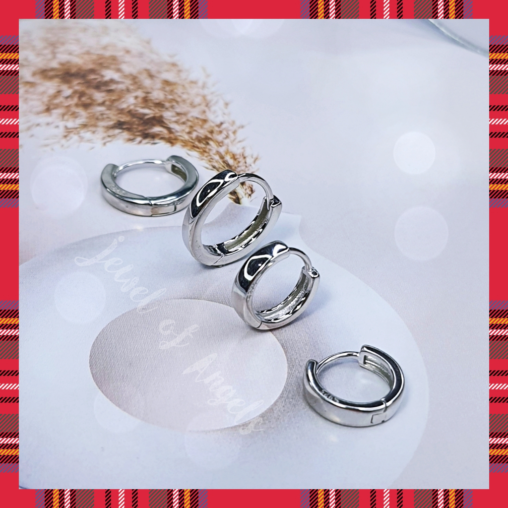 ต่างหูเงินแท้ S925 รุ่น Cozy ต่างหูห่วงเรียบเงินแท้ทั้งชิ้น ขอบเหลี่ยม Silver925 ต่างหูผู้ชาย