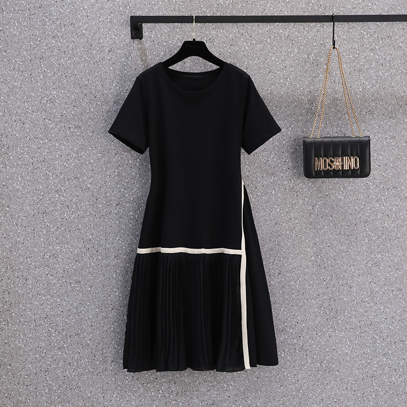 เดรสคนอ้วน เดรสสาวอวบ ชุดเดรสคนอ้วนวัยรุ่นแขนสั้น BY PLUS SIZE Girl