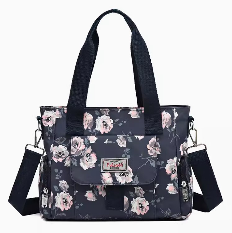 กระเป๋าสะพาย ลายดอกไม้ กระเป๋าแฟชั่น กระเป๋าสะพายข้าง กระเป๋าถือ ผ้าไนลอน กันน้ำ ดีไซน์ เก๋ แยก 3 ช่อง 622387