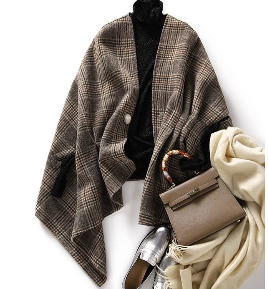 เสื้อกันหนาว ทรงผ้าคลุมไหล่ โทนสีน้ำตาล แฟชั่น เสื้อกันหนาว สุดชิค แบบวัยรุ่น น่ารัก ๆ 701421