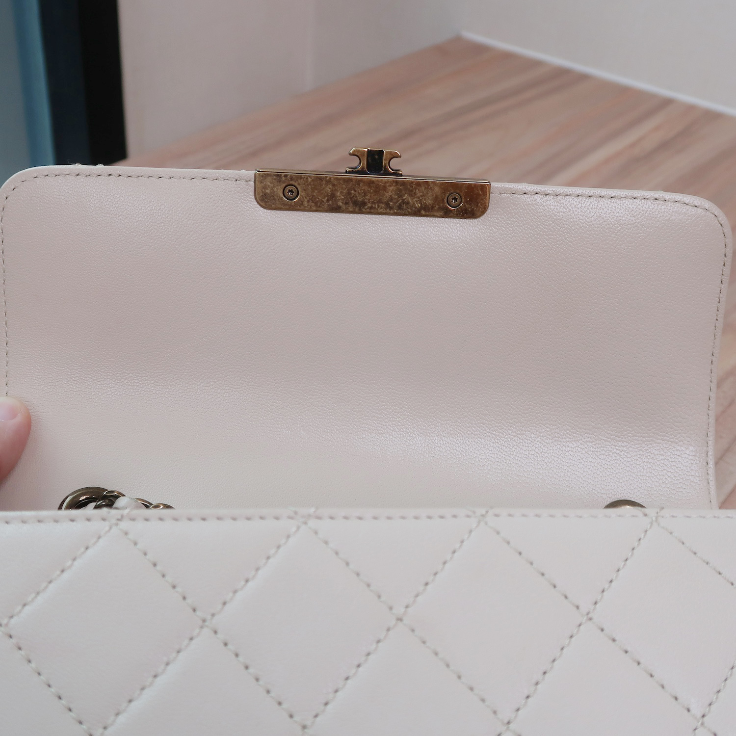 Chanel Ivory Sheepskin Quilted Mini Beauty Lock Flap Bag GHW