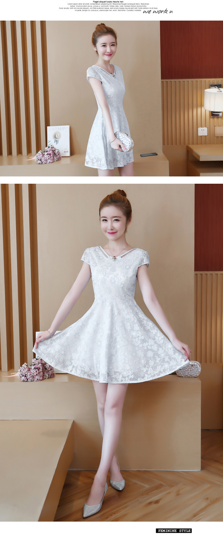 Dress4451 เดรสลายดอกไม้สีขาวมี Texture ในตัว พร้อมเข็มกลัดมุกอย่างดี ซิปข้างใส่ง่าย มีซับในทั้งชุด ผ้าไมโครเนื้อดีประดับด้วยกลิตเตอร์สวยหรู งานดีทรงดีเกรดพรีเมียม ดีเทลดีงามดูแพงสุด ใส่ทำงาน/ใส่ออกงานได้