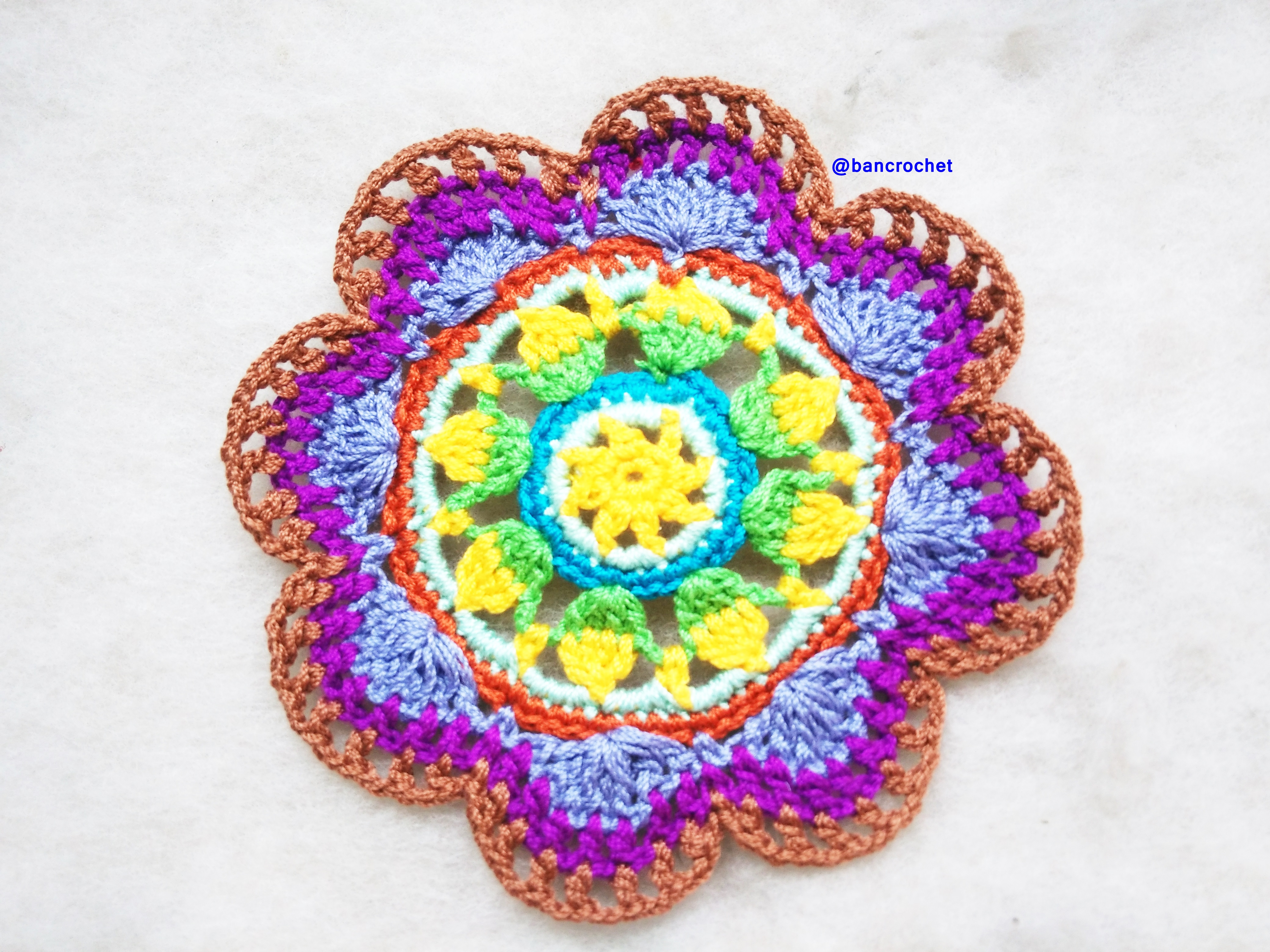 Bancrochet ที่รองแก้วถักโครเชต์ crochet coasters หลากสี 4 นิ้ว