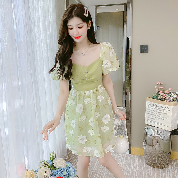 เดรสลูกไม้ เดรสชีฟองสวยๆ แขนสั้น By Meiyi women's clothing