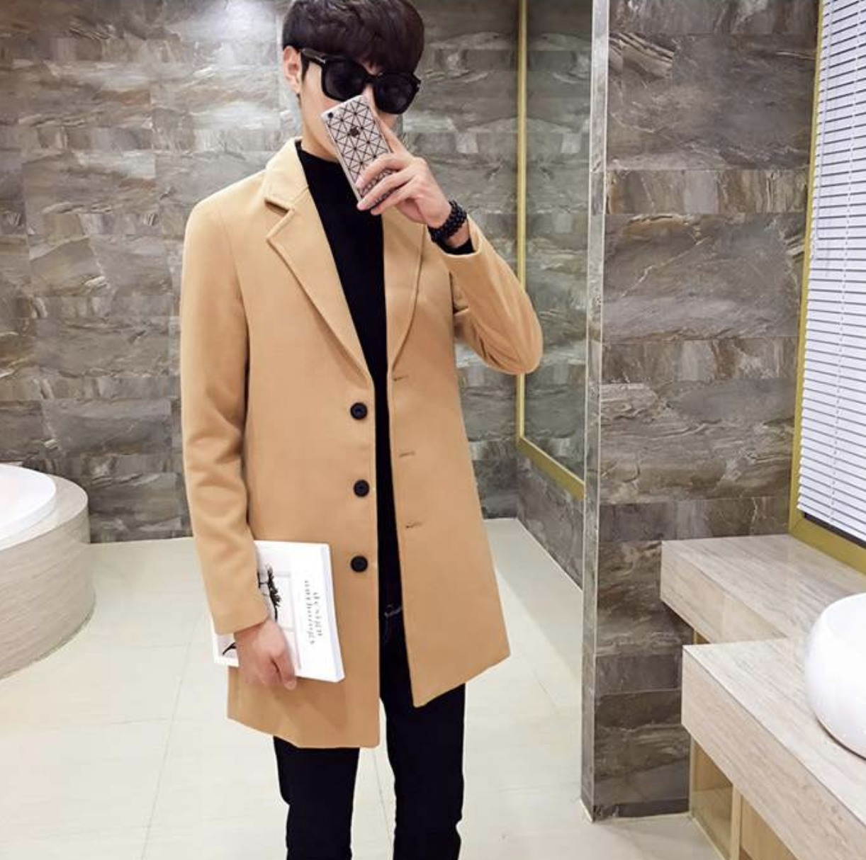 เสื้อโค้ทผู้ชาย สไตล์เกาหลี ทรงคลาสสิค ใส่ง่ายเข้ากับทุกชุด กันหนาวได้ดี พร้อมส่ง สีครีมน้ำตาล