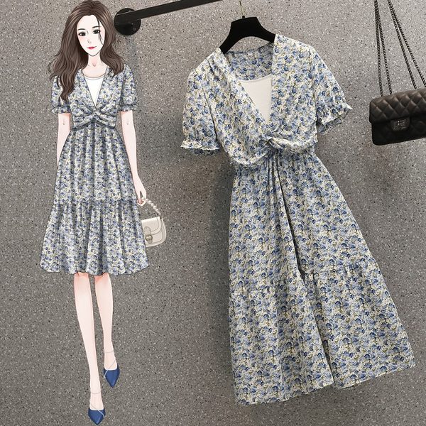 เดรสคนอ้วน เดรสสาวอวบ ชุดเดรสคนอ้วนวัยรุ่นแขนสั้น BY PLUS SIZE Girl