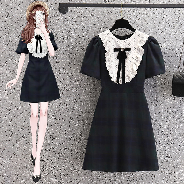 เดรสคนอ้วน เดรสสาวอวบ ชุดเดรสคนอ้วนวัยรุ่นแขนสั้น BY PLUS SIZE Girl
