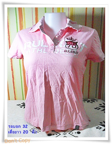 #155003 Used เสื้อยืดคอปกสีชมพู Pastel