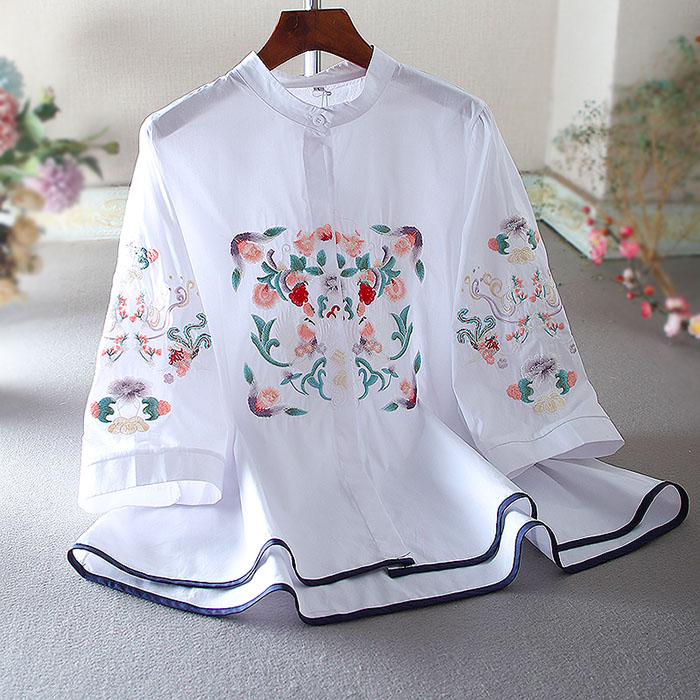 เสื้อลินิน เสื้อผ้าฝ้ายลินิน เสื้อเชิ้ตผ้าลินิน ปักลายสวยๆด้วยด้าย สไตล์VINTAGE