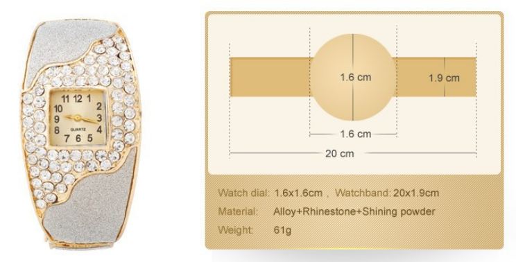 นาฬิกาข้อมือ ผู้หญิง แบบ กำไลข้อมือ นาฬิกา ฝังเพชร CZ คริสตัล ออสเตเรียสุดหรู พ่นทราย สีเงิน และ สีทอง ใส่ออกงาน ราตรี เข้ากับ ชุดหรู 251730