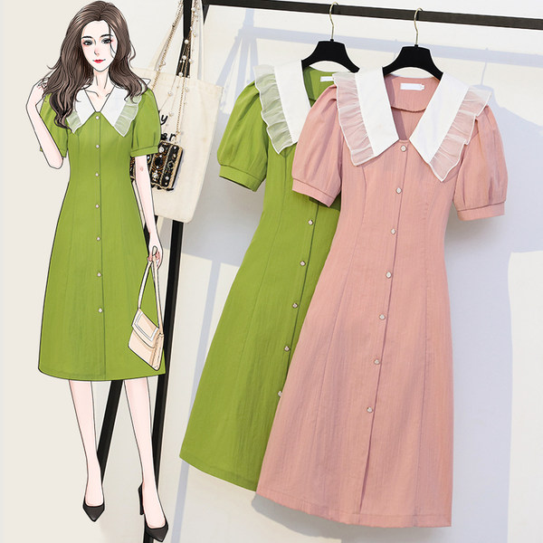 เดรสคนอ้วน เดรสสาวอวบ ชุดเดรสคนอ้วนวัยรุ่นแขนสั้น BY PLUS SIZE Girl